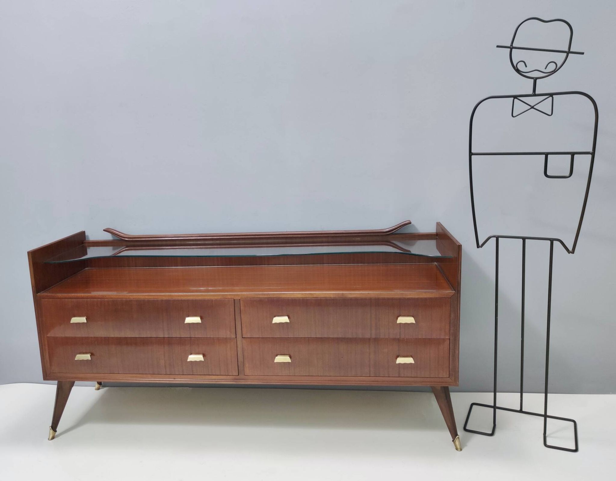 High-Quality Walnut Chest of Drawers with a Thick Glass Top, Italy