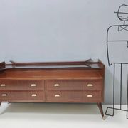 High-Quality Walnut Chest of Drawers with a Thick Glass Top, Italy