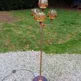 1970s design floor lamp in gold and orange chrome metal with 4 glass tulips