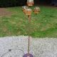 1970s design floor lamp in chrome metal with gold and orange, featuring 4 glass tulips.