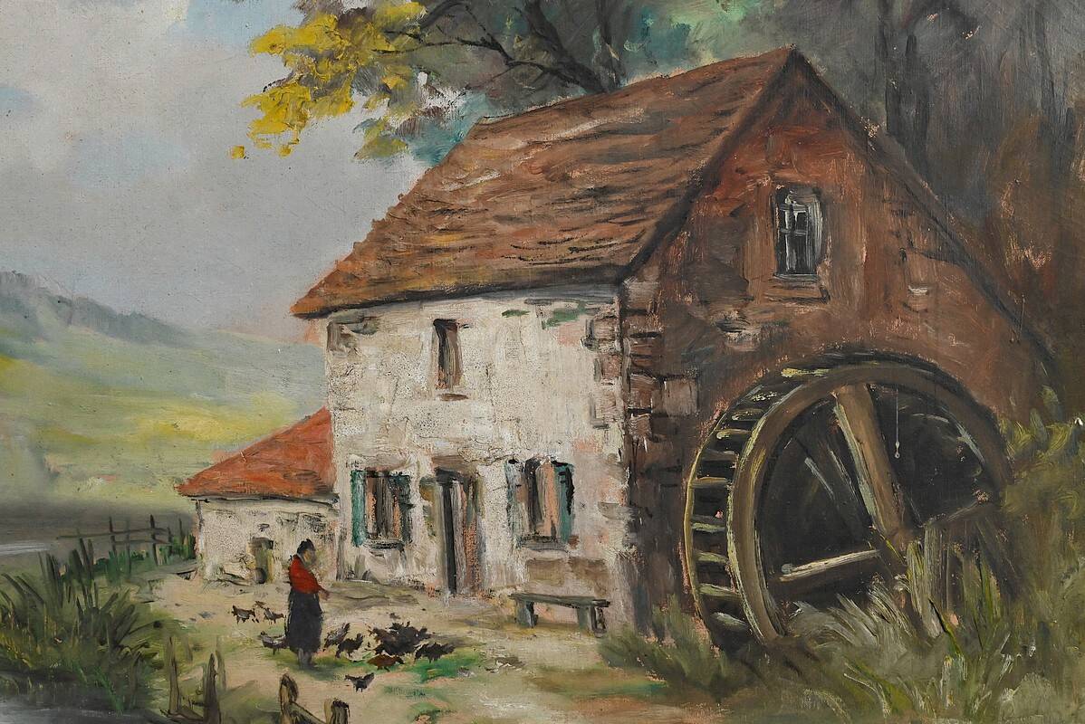 Large Painting “The Mill”, signed Reney – Part 1 of the 20th century