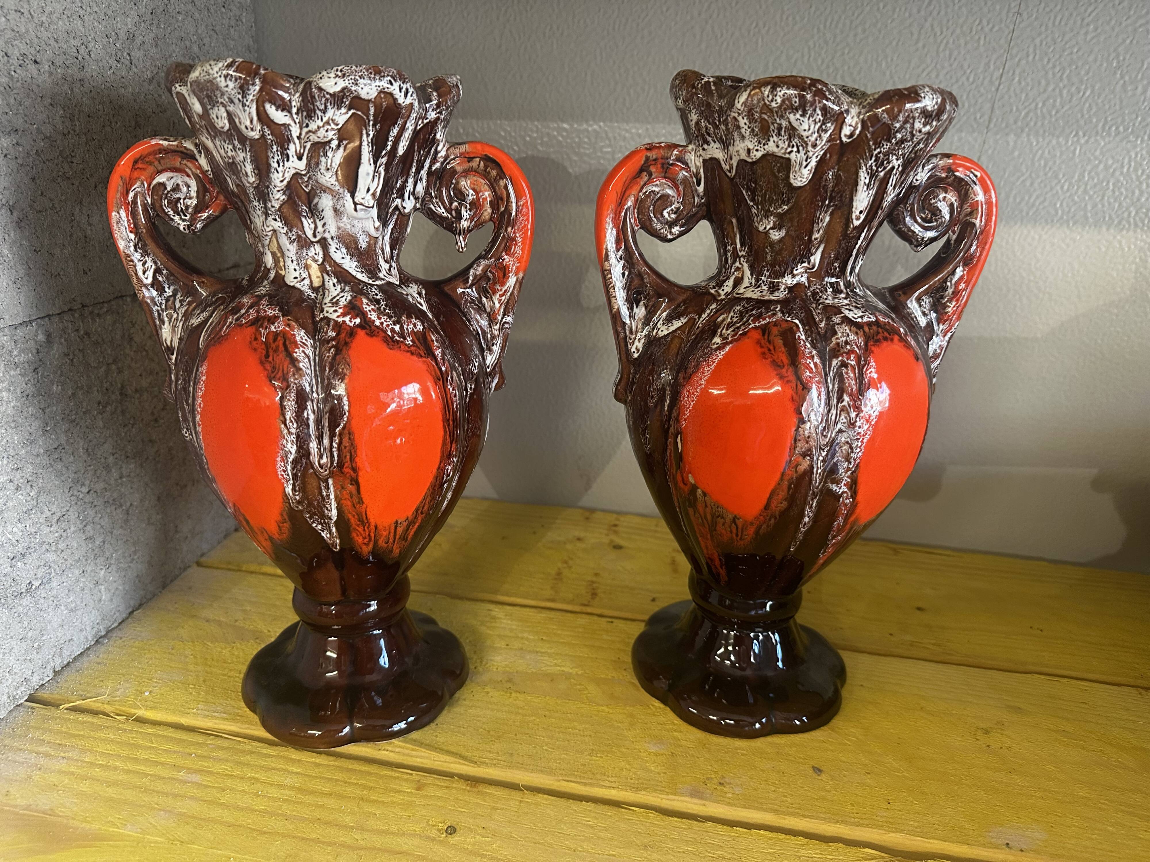Pair of large Vallauris amphora-style vases, 31 cm high