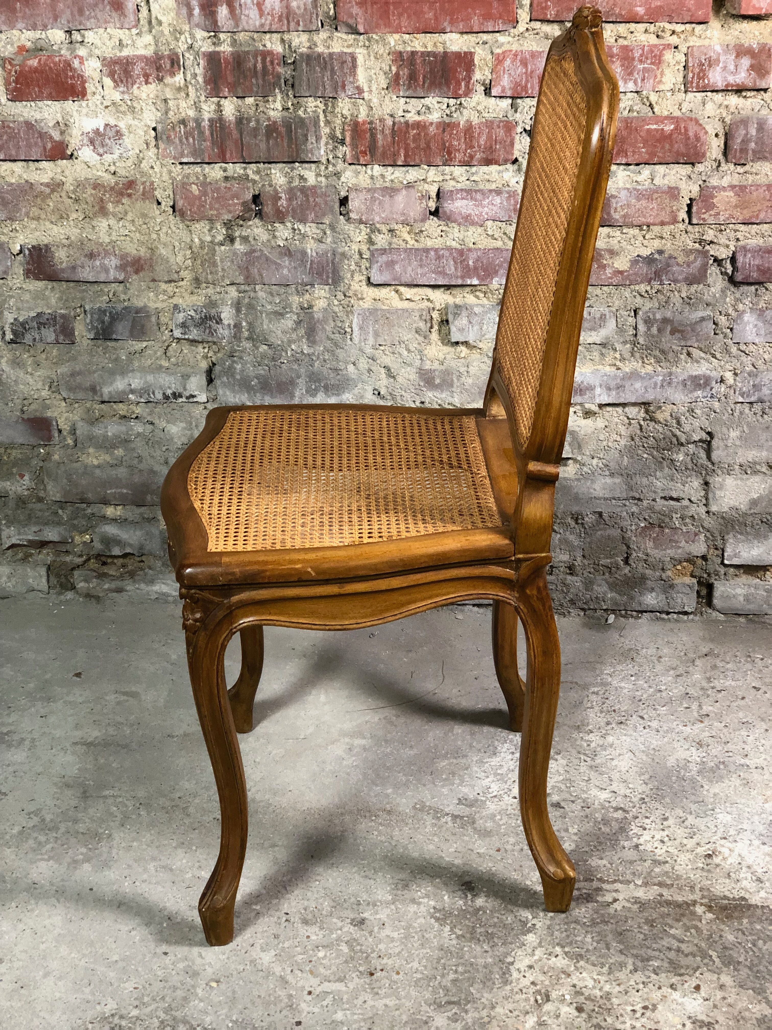 Chairs (lot of 6) Louis XV style in solid walnut caned 1940