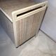 Coffre vintage tapissé, structure bois laqué blanc, années 60-70