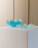 Six-piece turquoise crystal glass bowls, vintage 1980s, ruffled scalloped rims, pressed texture
