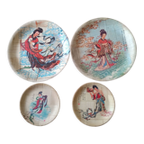 4 bamboo plates with Asian decor