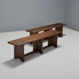 Set of French Artisan Benches in Solid Elm Wood, 1960s