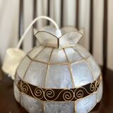 Pendant lamp in mother-of-pearl and vintage brass