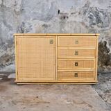 Bamboo and rattan chest of drawers or sideboard by Dal Vera, Italy, 1979