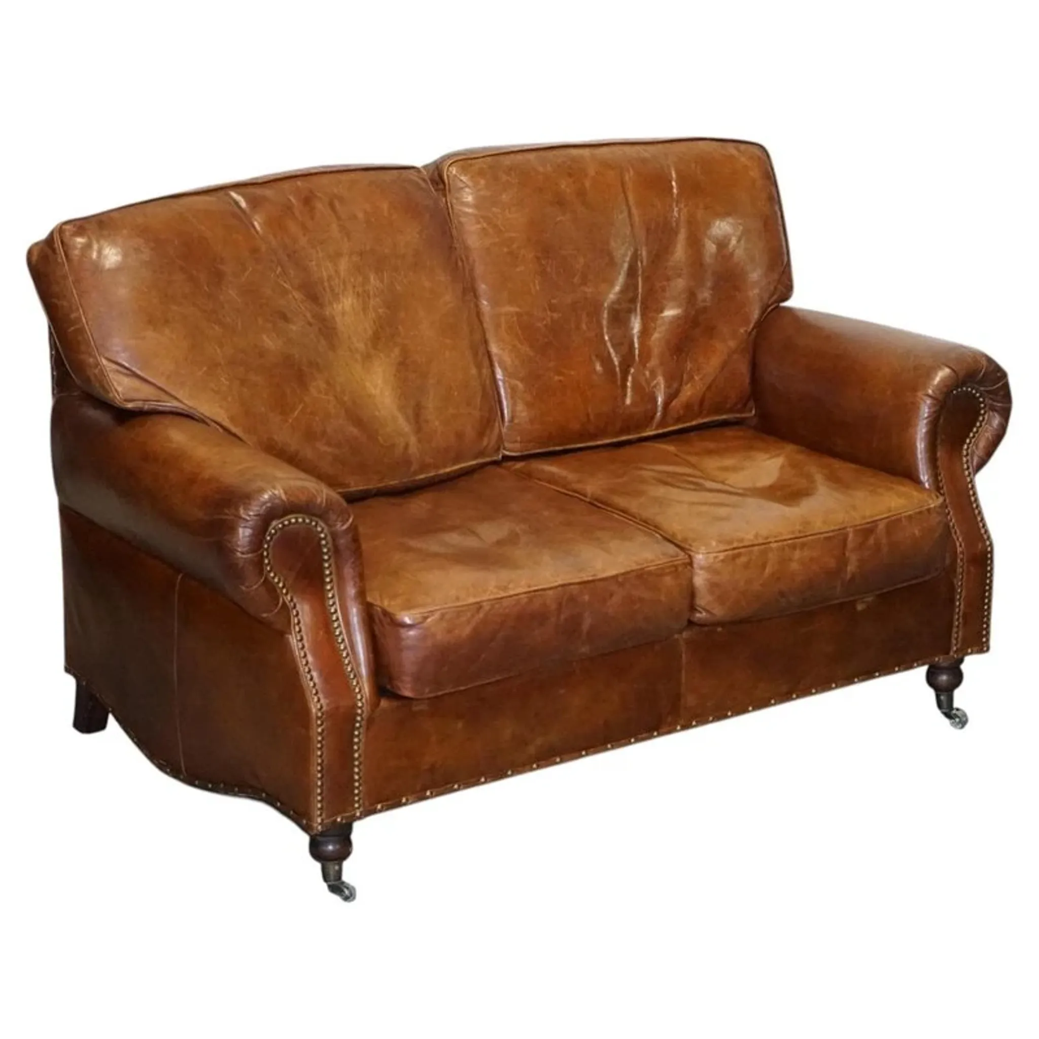 Brown Leather Two-Seater Sofa Balural in the Style of Halo and Timothy Oulton