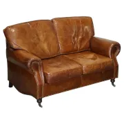 Brown Leather Two-Seater Sofa Balural in the Style of Halo and Timothy Oulton