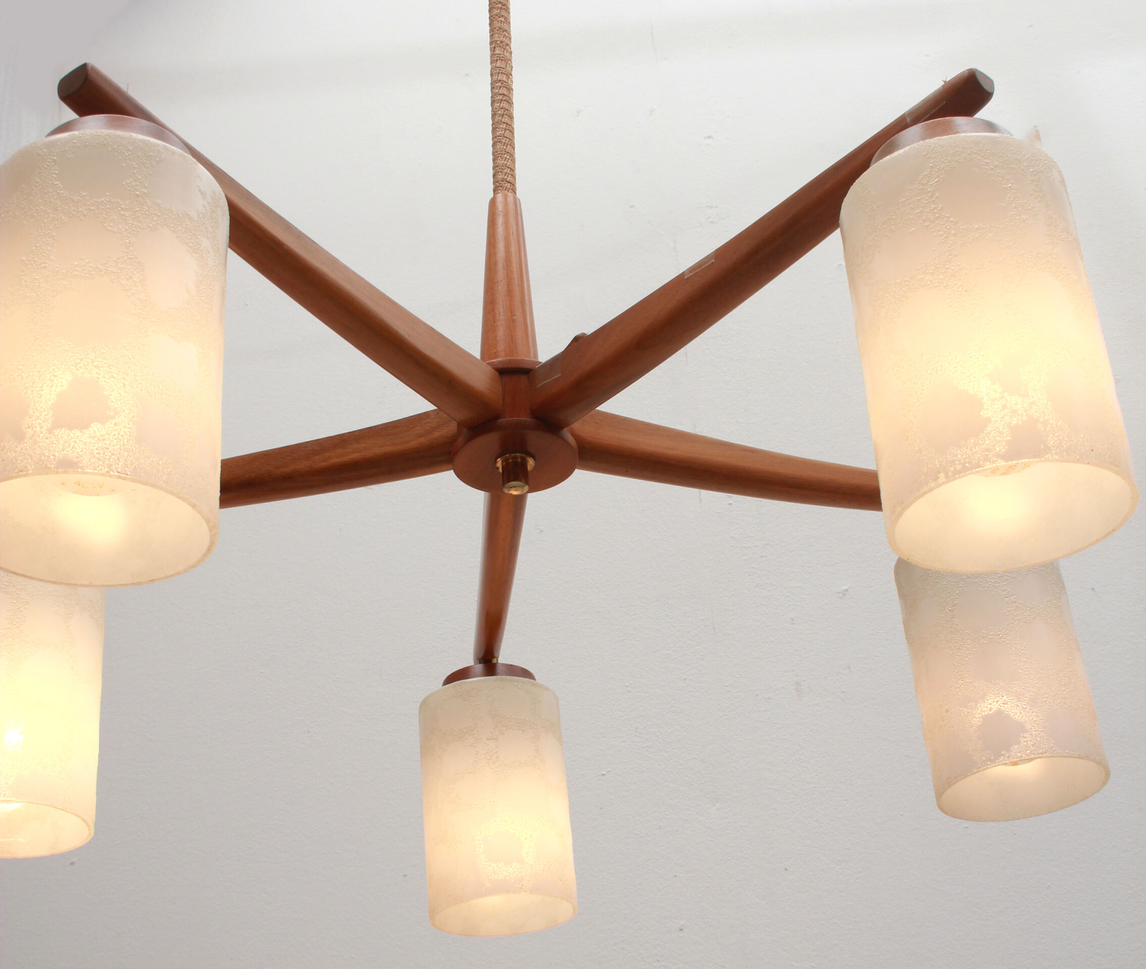 1960s ceiling light walnut opaline glass