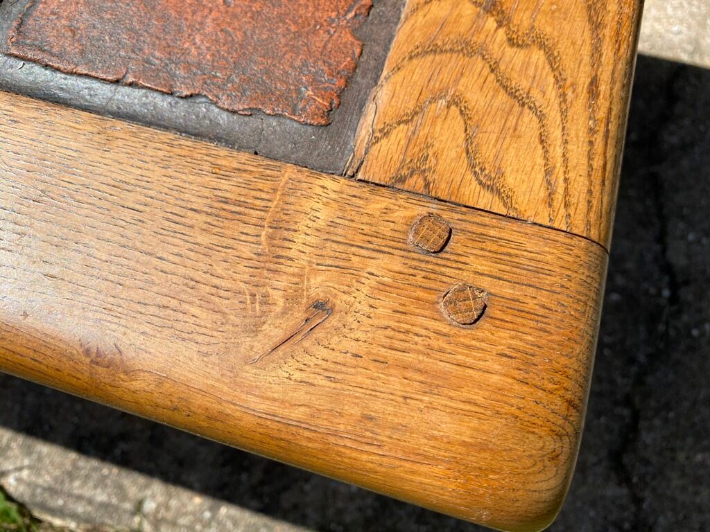 Coffee table herbarium solid oak and ceramic 1950