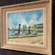 Parisian barge at the quayside, oil on canvas mounted