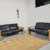 Walter Knoll leather sofa in leather and light oak, 1980