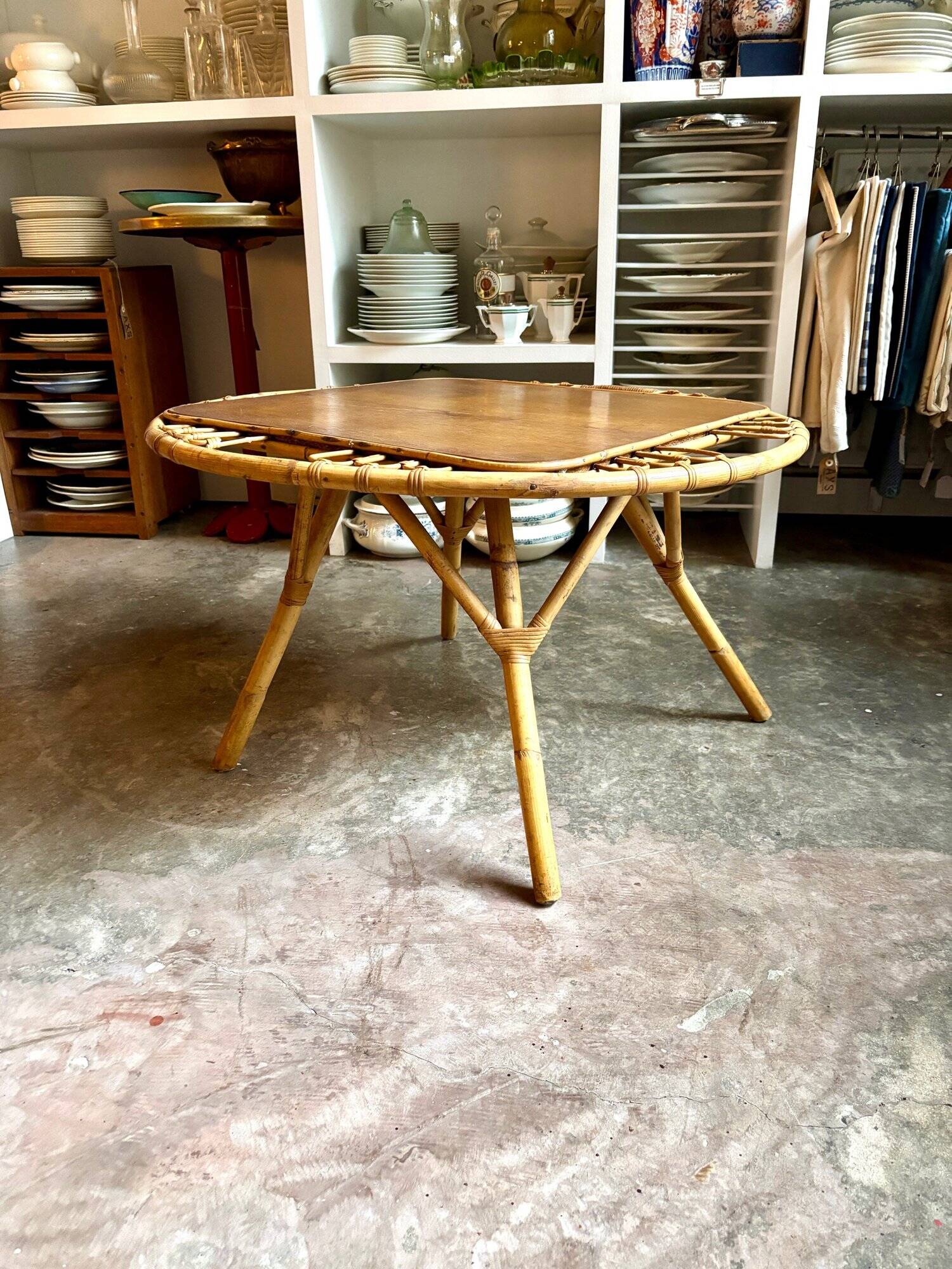 Wooden and rattan coffee table, 1960s