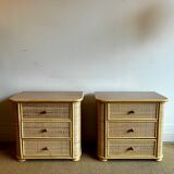 Set of 2 rattan nightstand bedside table vintage
