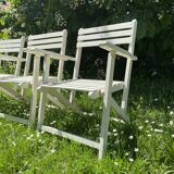 Folding slatted garden armchairs
