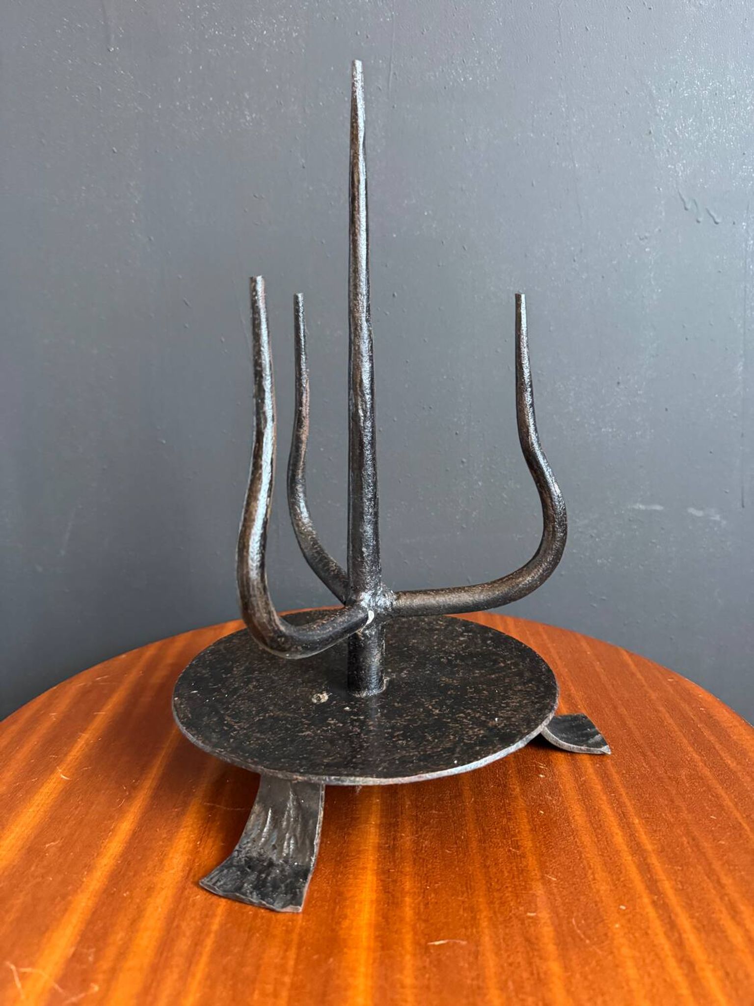 Brutalist wrought iron candlestick holder