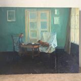 "Face to face with my dog", original oil on canvas