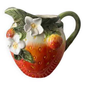 Strawberry shaped pitcher with vintage flowers ceramic pitcher in shape