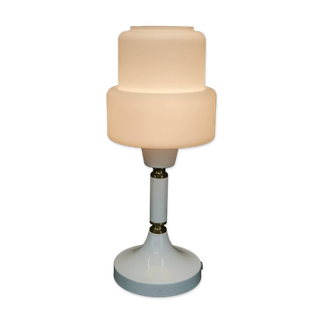 Drukov Opaline Glass and Brass Table Lamp, Czechoslovakia, 1970s