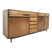 Hardwood Mid-Century Sideboard Desk Cabinet with Bar, Drawers & Shelve