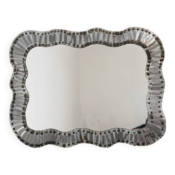 Miroir de Mur Brutaliste Clouté en Métal Années 60 Design Moderne