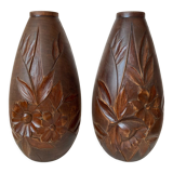 Paire de vases bois sculpté Art Déco