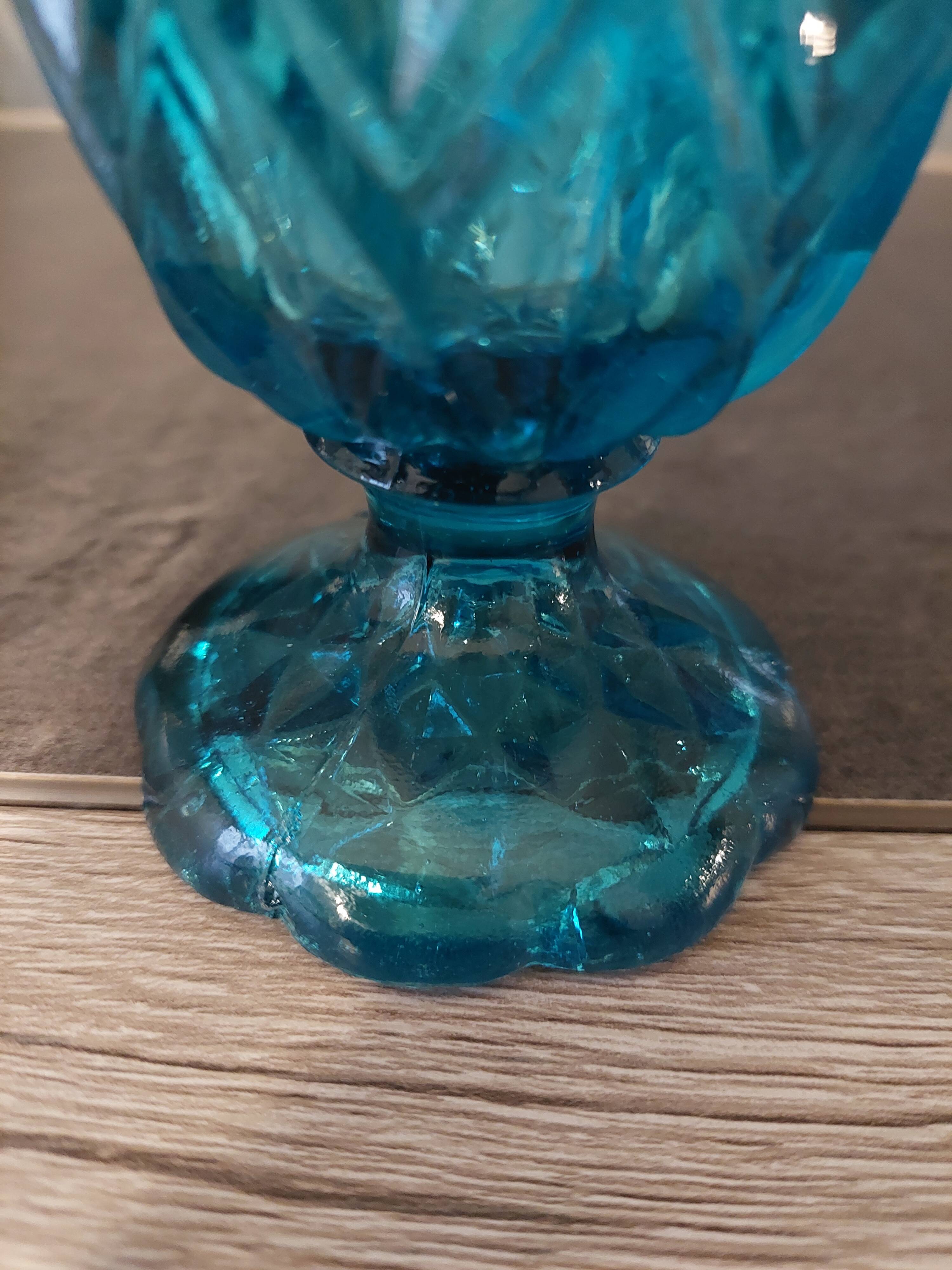 Turquoise molded glass foot glass