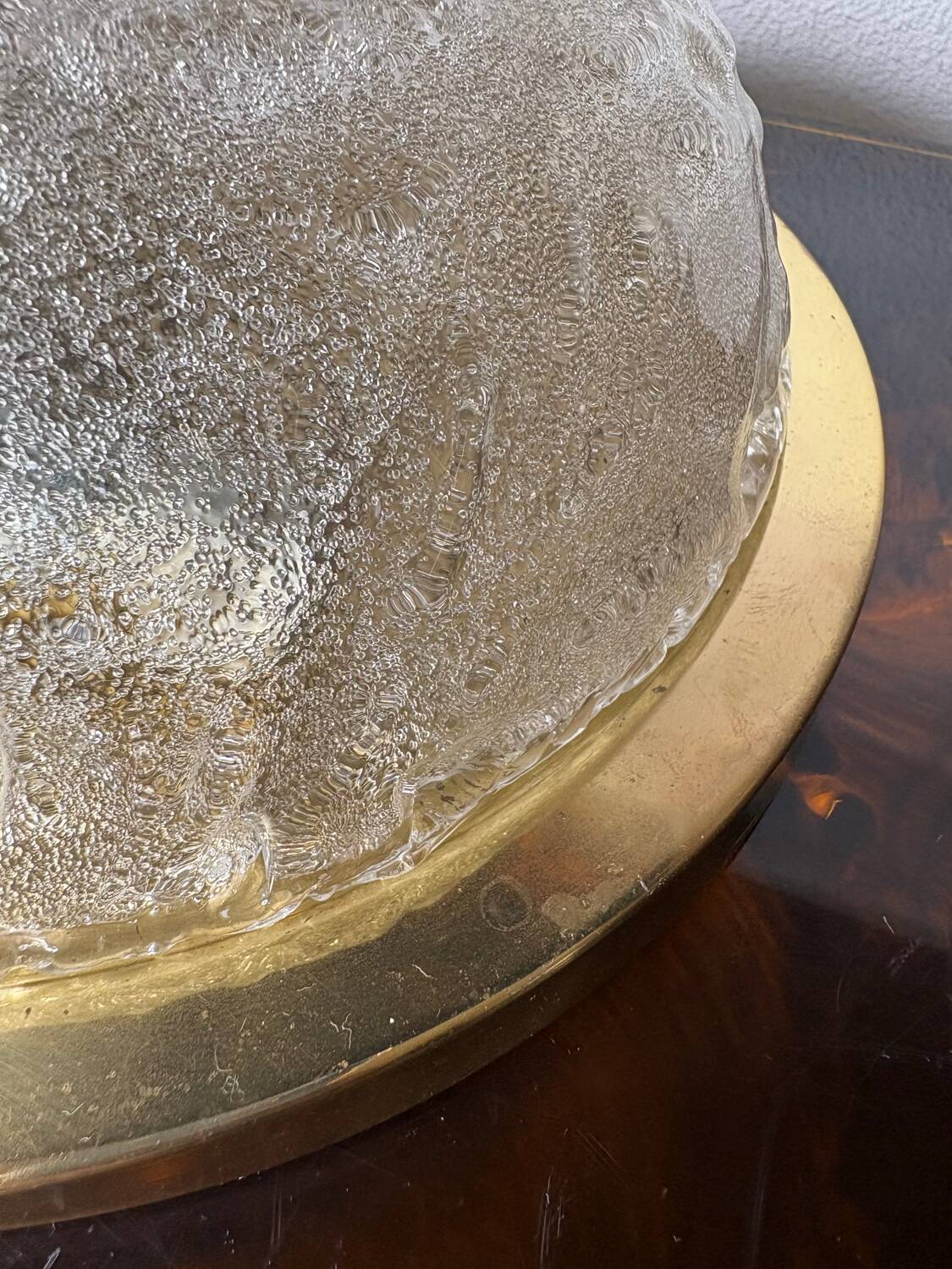 Frosted glass and brass ceiling light, 1970s