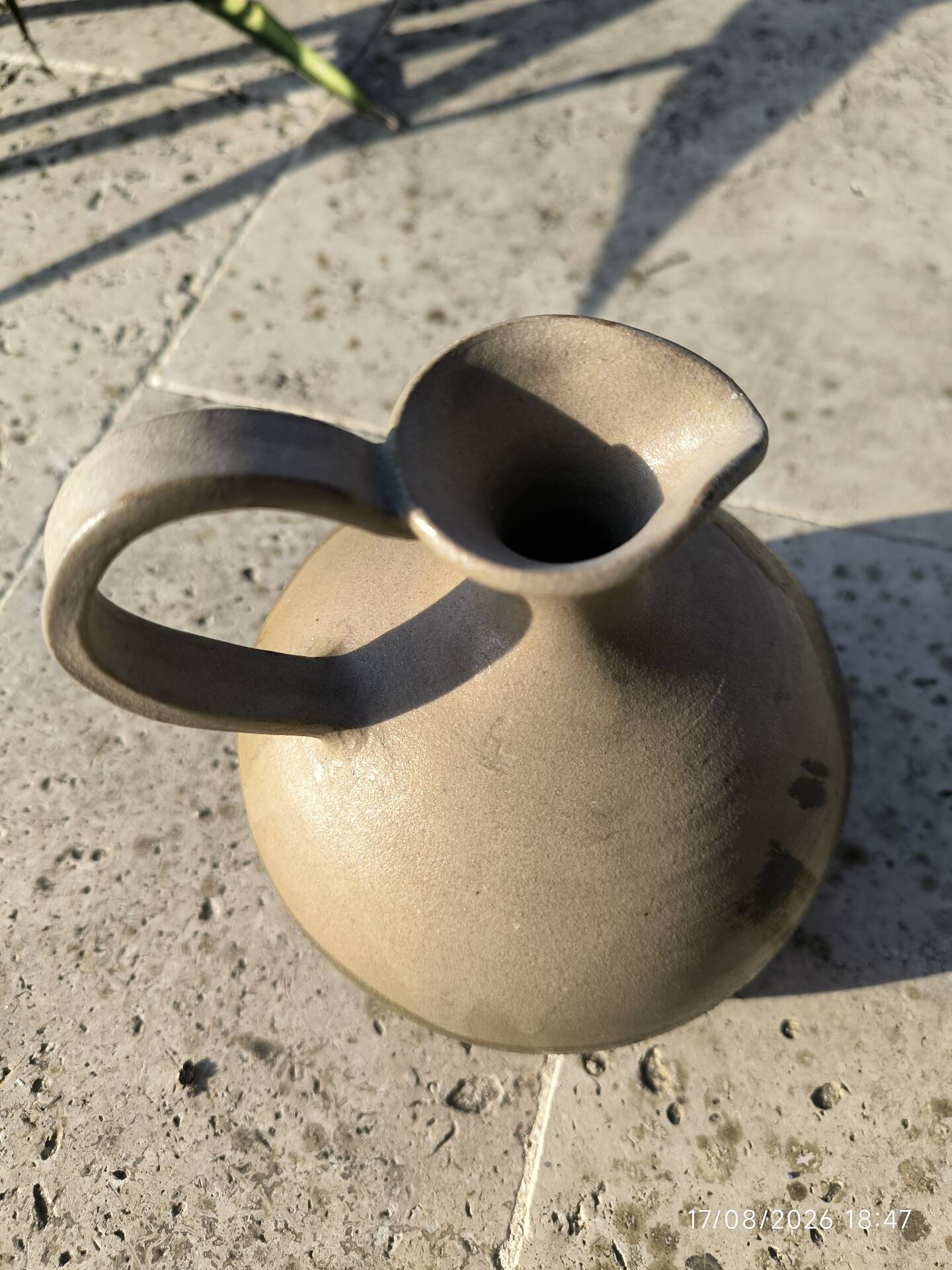Vintage studio stoneware jug – monogram BS – 1950s/70s – H.