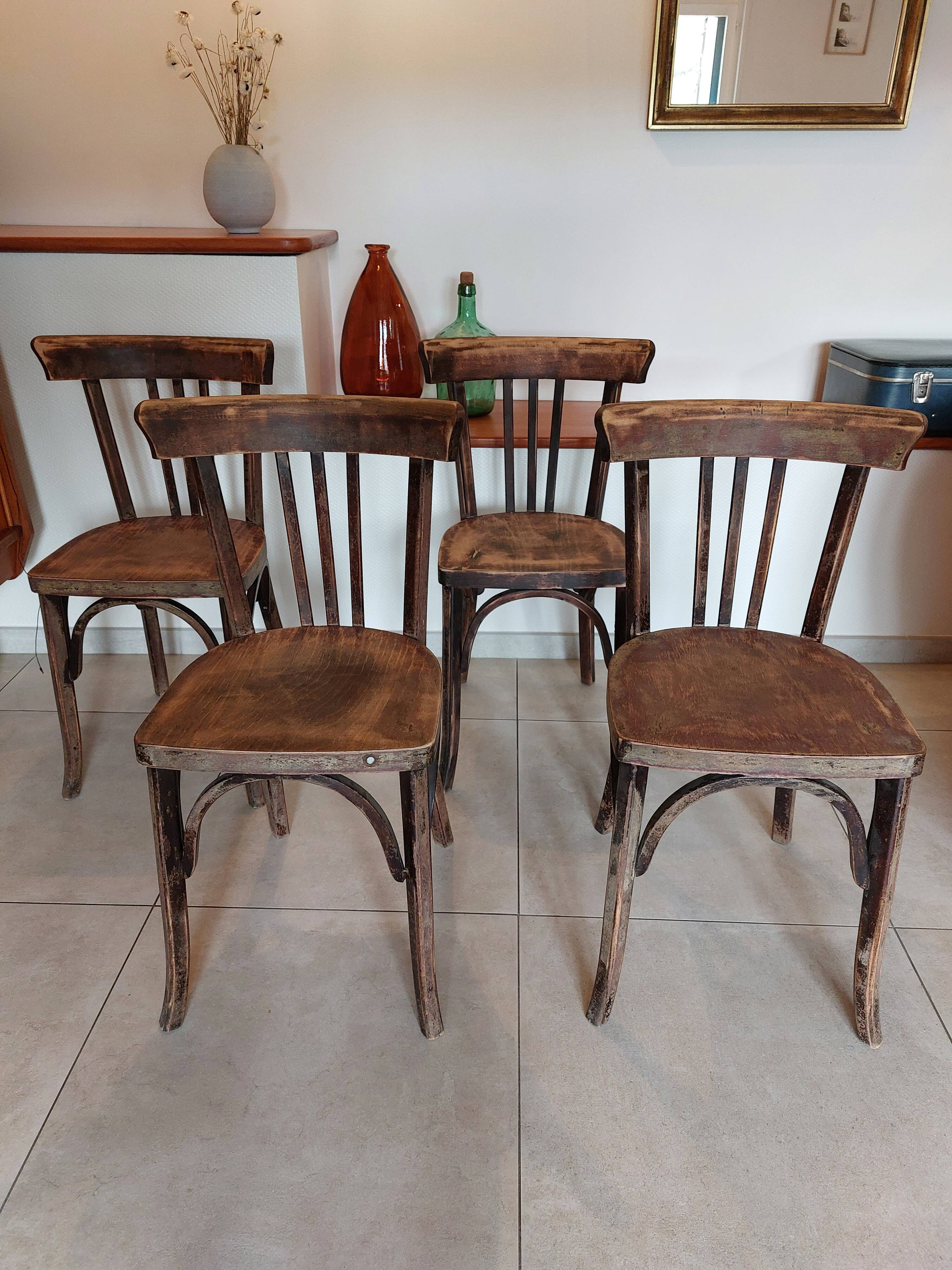 4 dark Luterma bistro chairs, sanded. Painting possible.