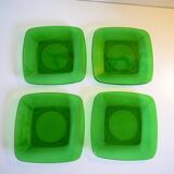 4 transparent green glass plates. Vintage 70s.