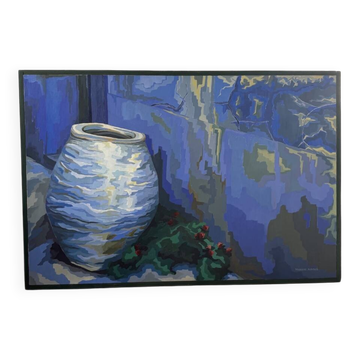 Peinture XL jarre bleue Saunière Audouze