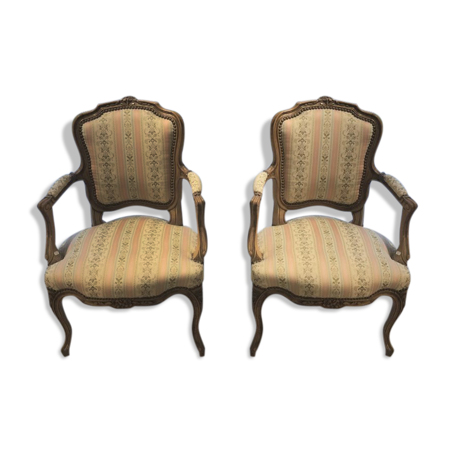 Pair of old armchairs Decor Rocaille Louis XV Bois Massif Fabric