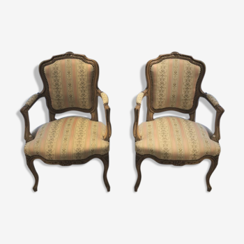 Paire de fauteuils anciens décor rocaille Louis XV Bois Massif Tissu