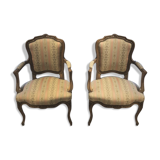 Paire de fauteuils anciens décor rocaille Louis XV Bois Massif Tissu
