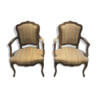 Pair of old armchairs Decor Rocaille Louis XV Bois Massif Fabric