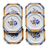 6 assiettes à dessert vintage carrées en faïence Saint Amandinoise