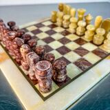 Vintage Italian genuine alabaster chess set with carved pieces, 1970s