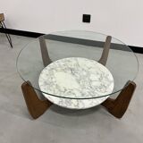 Hugues Poignant coffee table in marble and glass