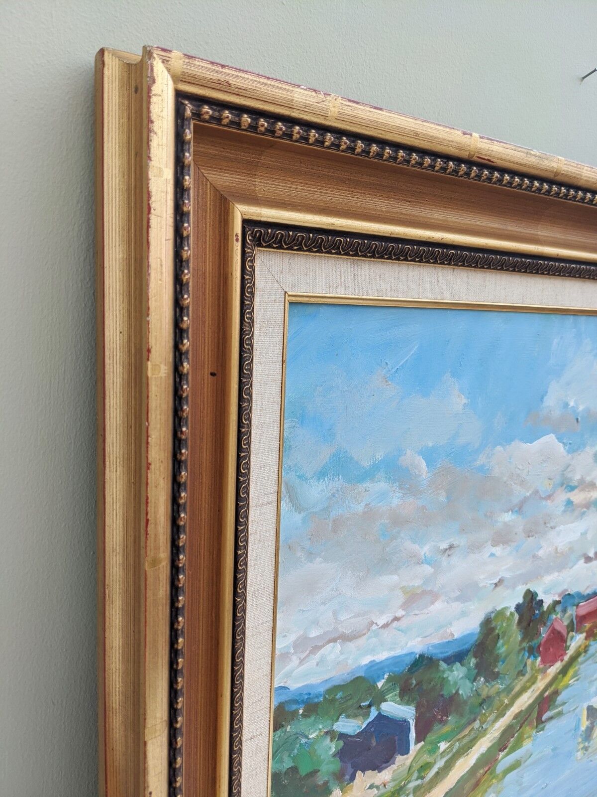 Vintage Mid Century Swedish Framed Oil  Painting - The Canal