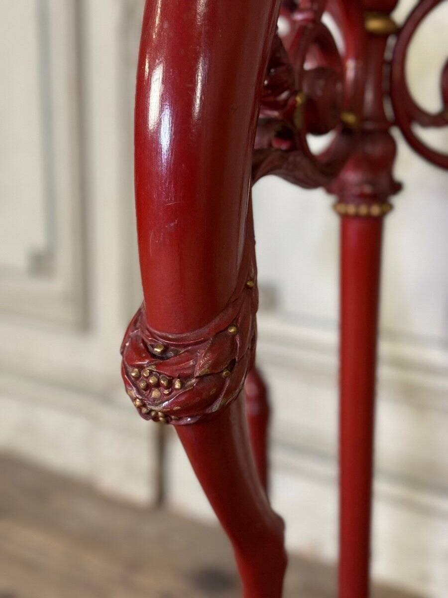 Athenian carved wood, red patina imitation of red marble