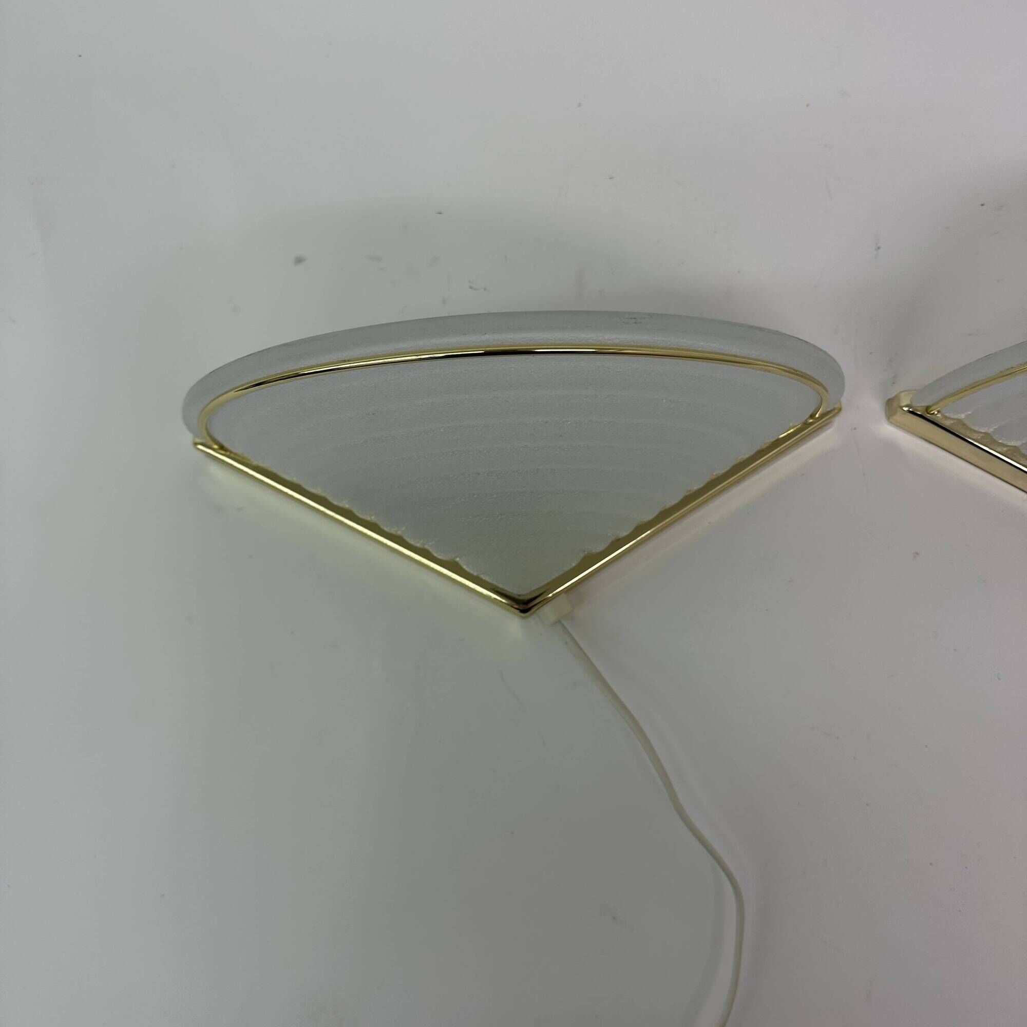 Set of 2 vintage glass wall lamps with golden holder , 1970’s