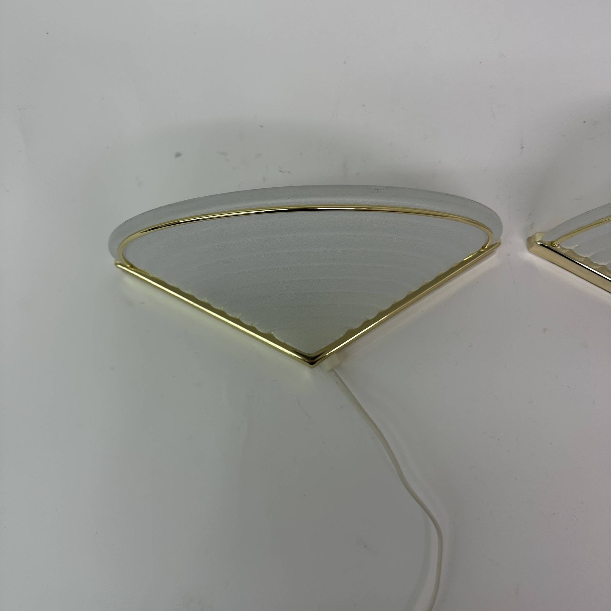 Set of 2 vintage glass wall lamps with golden holder , 1970’s