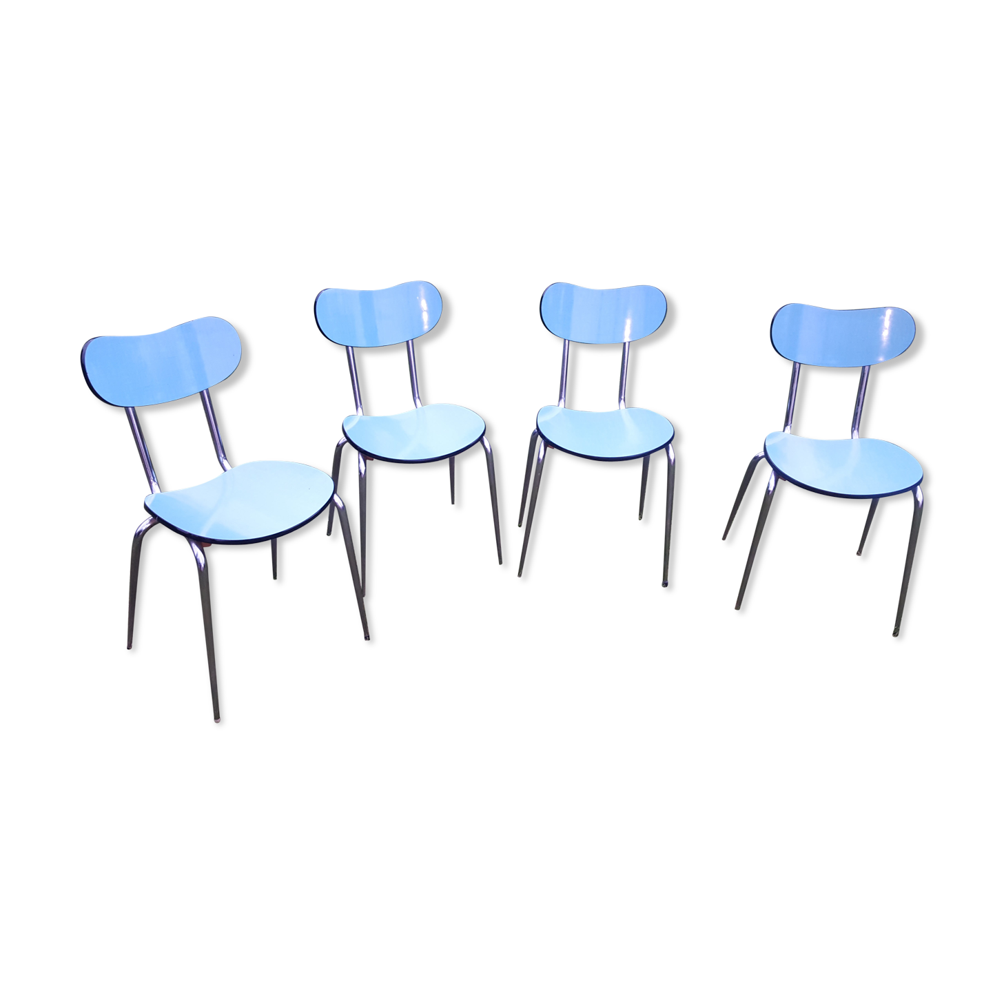 4 chaises vintages en formica bleues