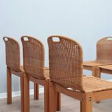 Curved wicker and wood chairs 1970s, set of 6