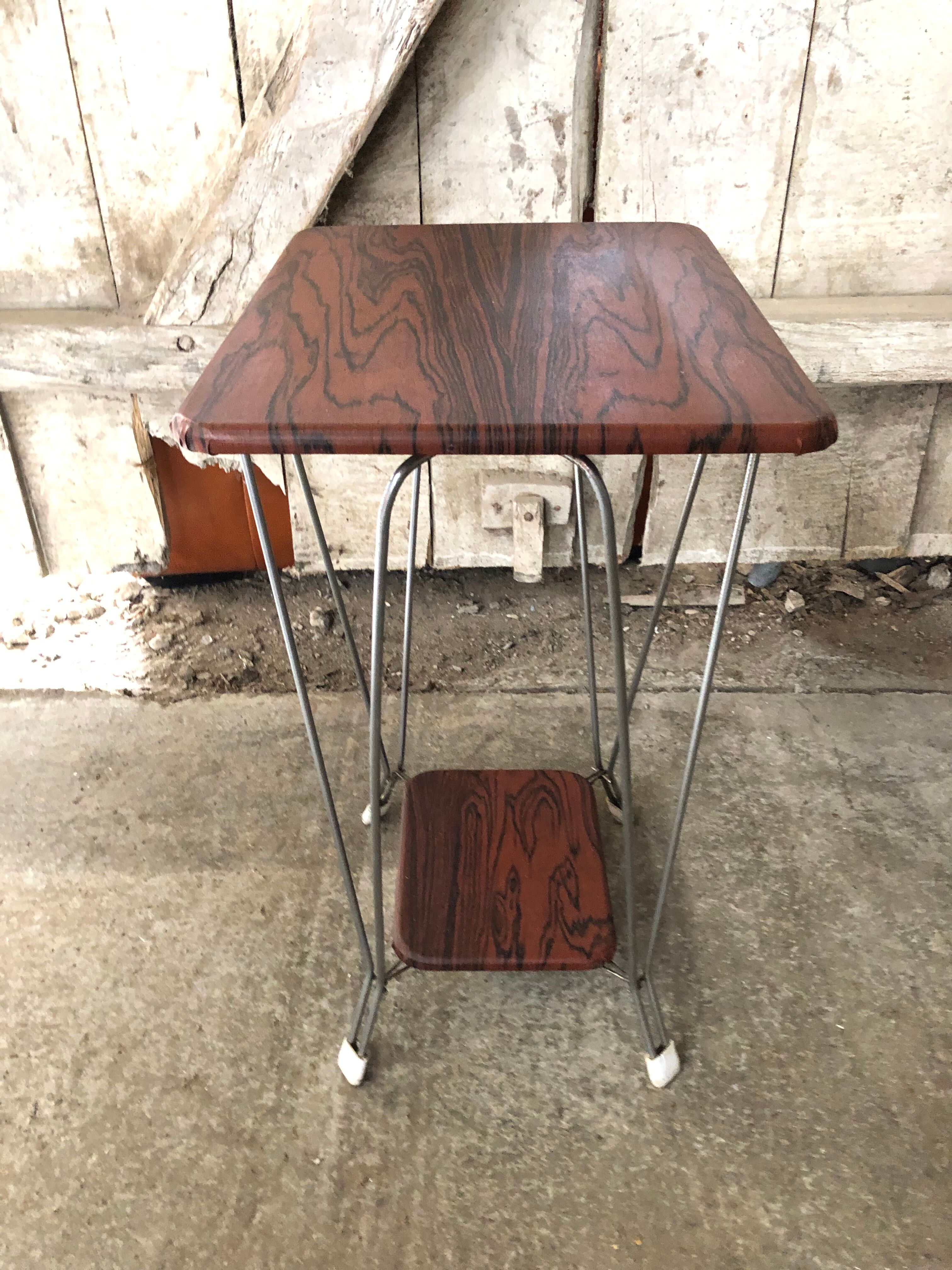 Old Double Tray Harness Wood + Feet Metal Curved Vintage