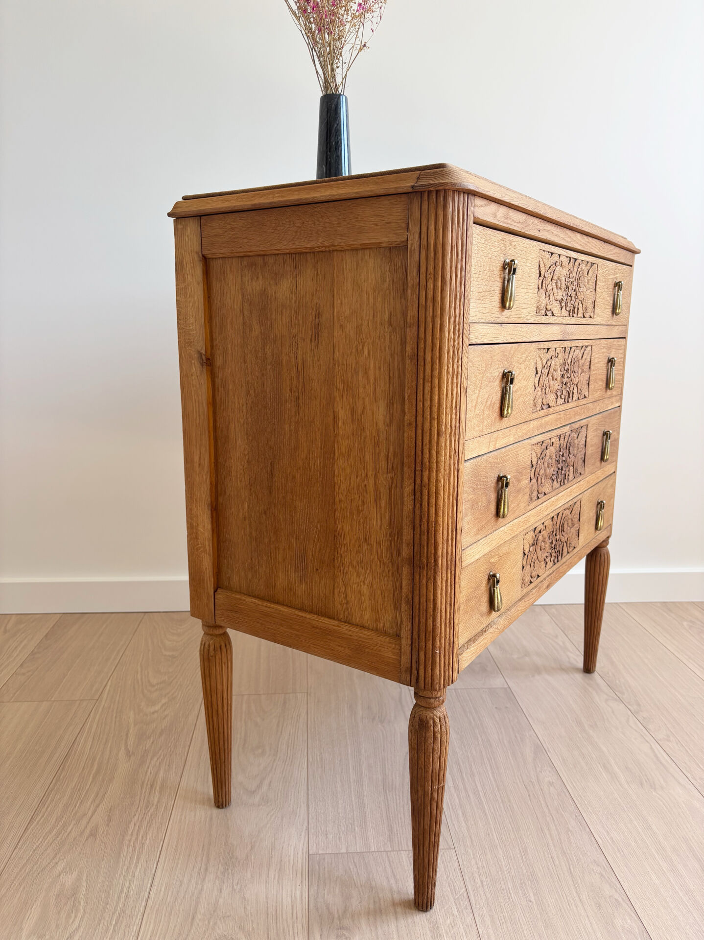 Commode ancienne art déco chêne massif - 4 tiroirs renovée